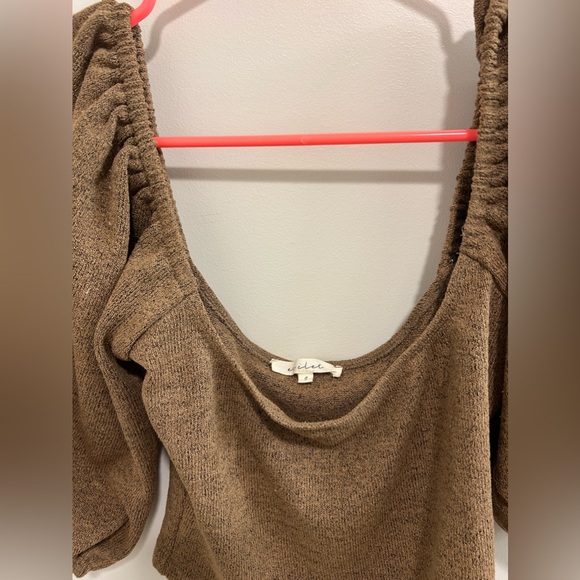 🍁Et Clet Brown Puff Sleeve Square Neck Crop Top - Picture 7 of 8